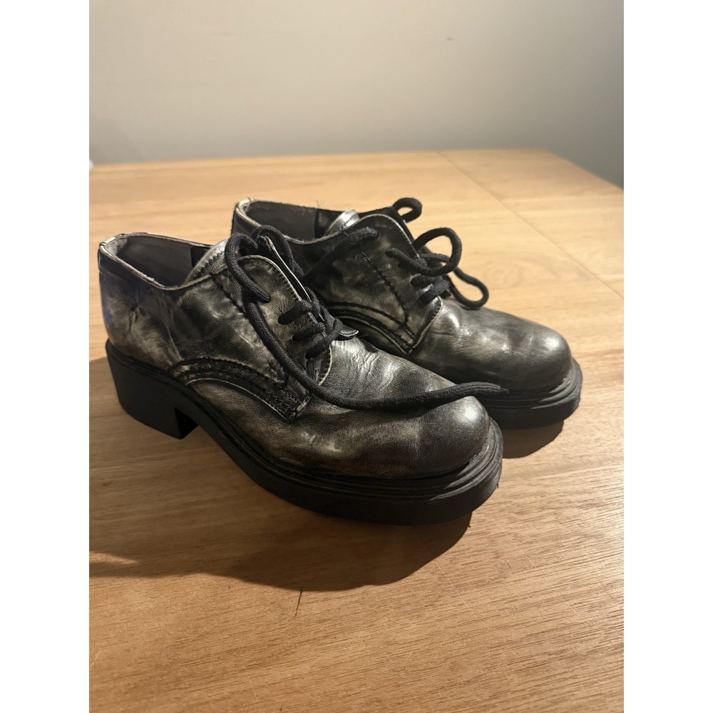 Vintage Steve Madden Bali 90s Platform Oxford Shoes Sz 8 Distressed Black Grunge